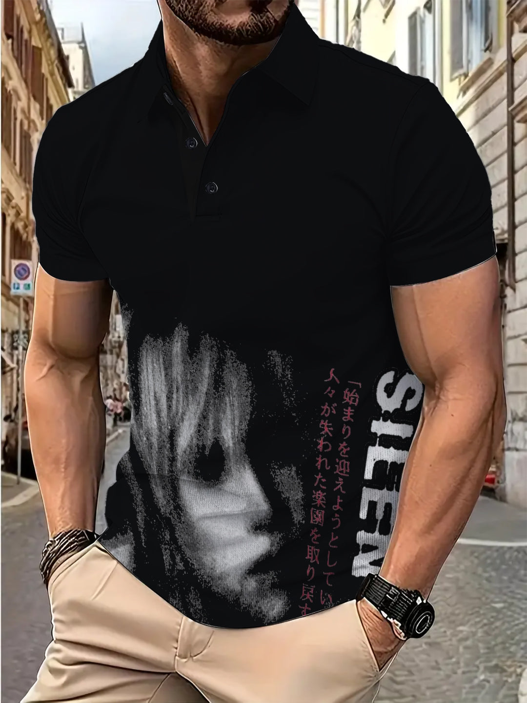 Herre poloshirt med kreativ grafisktryk og åndbar bomuld Stilla