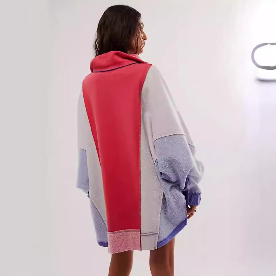 Damer afslappet oversized fleece-trøje med høj krave og snøre Stilla