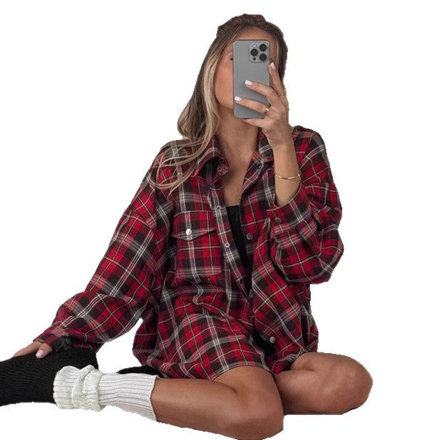 Dame Rutet Overshirt-Jakke med afslappet snit og praktiske lommer Stilla