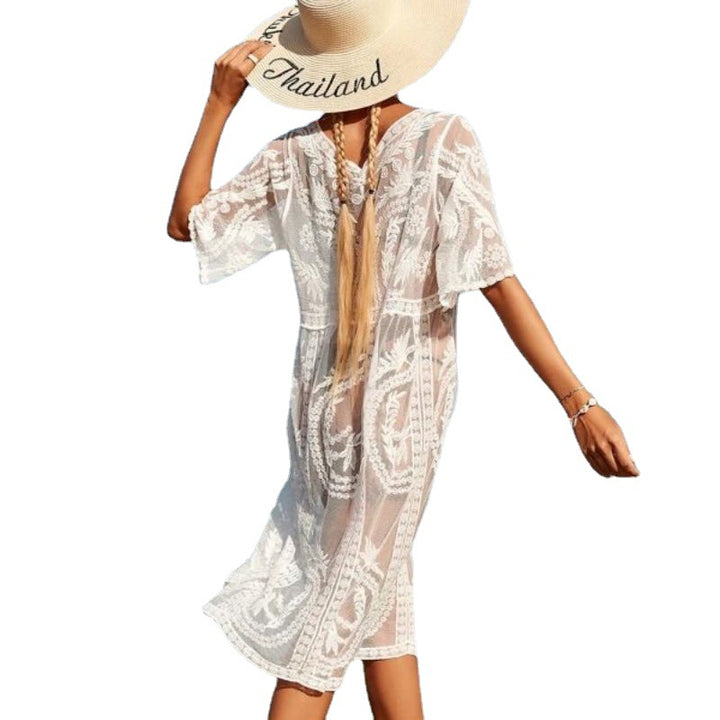 Dame Spids Broderet Strand Kimono Stilla
