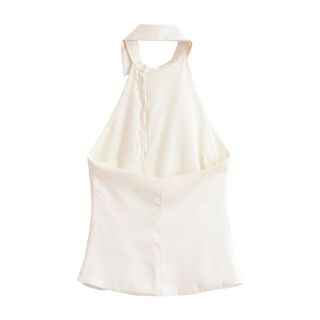 Dame Halterneck Bluse med elegant knapliste Skovae