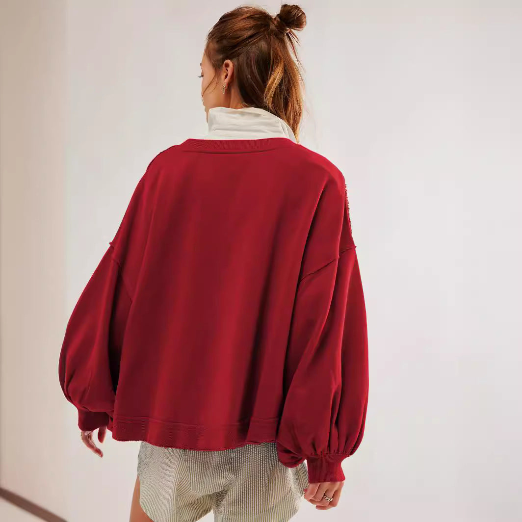 Dame afslappet cropped sweatshirt med voluminøse ærmer Stilla