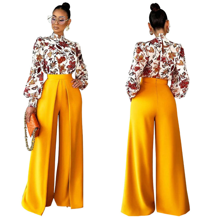 Dame elegant bluse med bred buksedragt Stilla