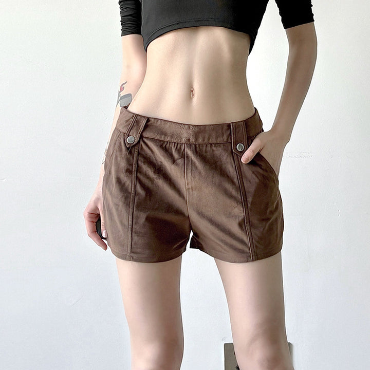 Damer mode Kunstlæder shorts med elegante detaljer Skovae