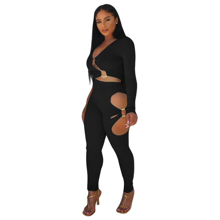 Dame Cut-Out Jumpsuit med glitrende design og lange ærmer Stilla