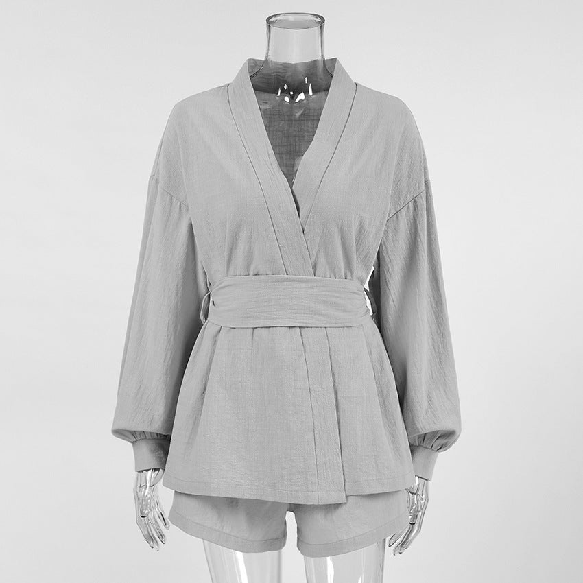 Damer elegant loungewear-sæt med stilfulde pufærmer og taljebælte Stilla