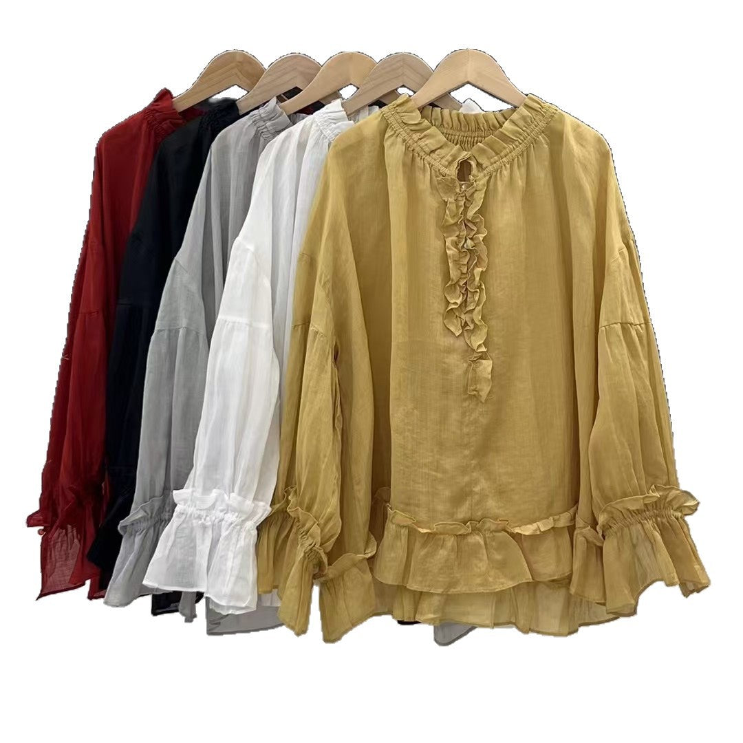 Femme Elegante Flæsebluse med Flæse-detalje Stilla