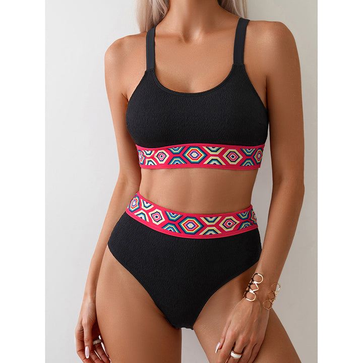 Dame Sporty højtaljede bikini med farverig elastisk bund Skovae