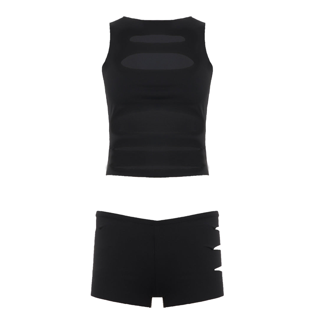 Damer Sporty Crop-top og Shorts-sæt med dekorative Cut-Outs Skovae
