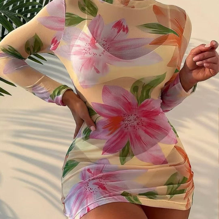 Dame bikinisæt med gennemsigtig cover-up og blomstermønster Stilla