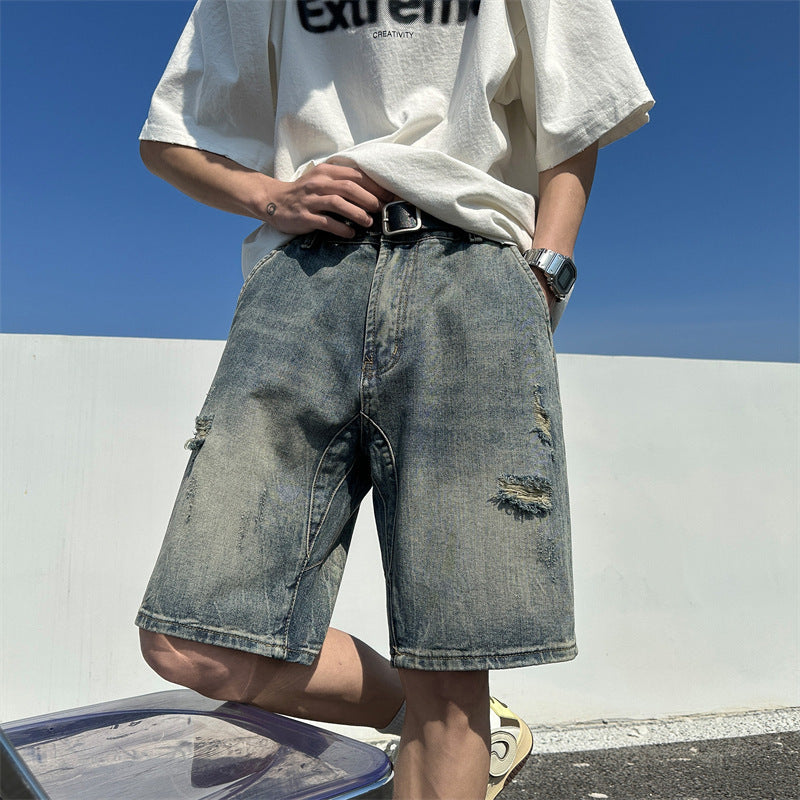Herrer Distressed Denim Cargo Shorts Stilla