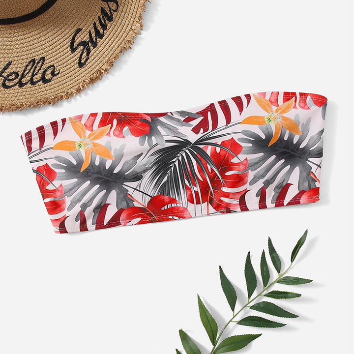 Dame bandeau bikini top med blomstermønster og elastisk støtte Skovae
