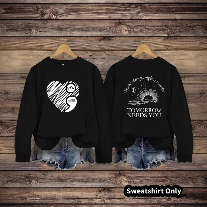 Kvinders sweatshirts med inspirerende print og stort hjerte motiv Stilla