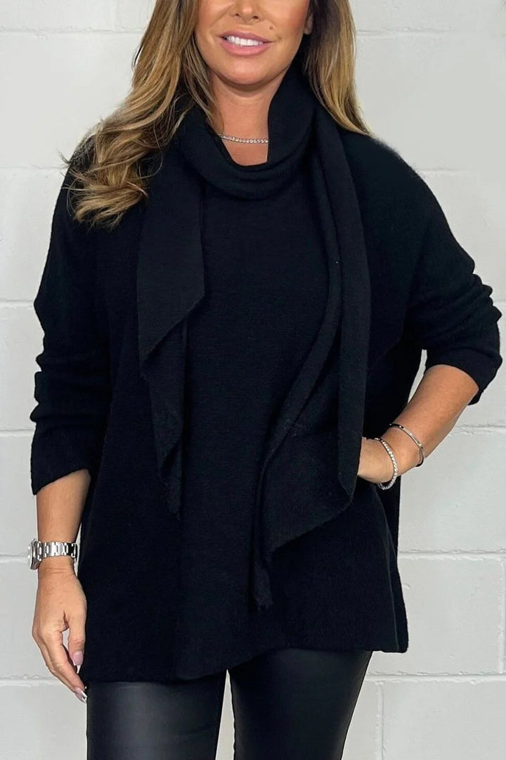 Dame Afslappet Fit Sweater med Mode Halstørklæde Stilla