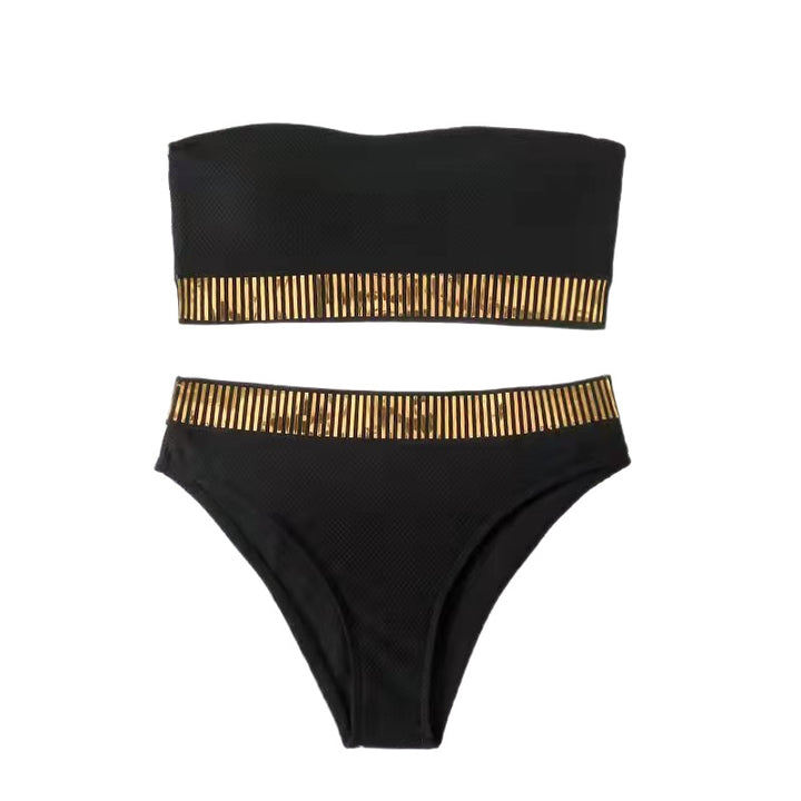 Dame Bandeau-bikini med gyldent strukturbånd Stilla
