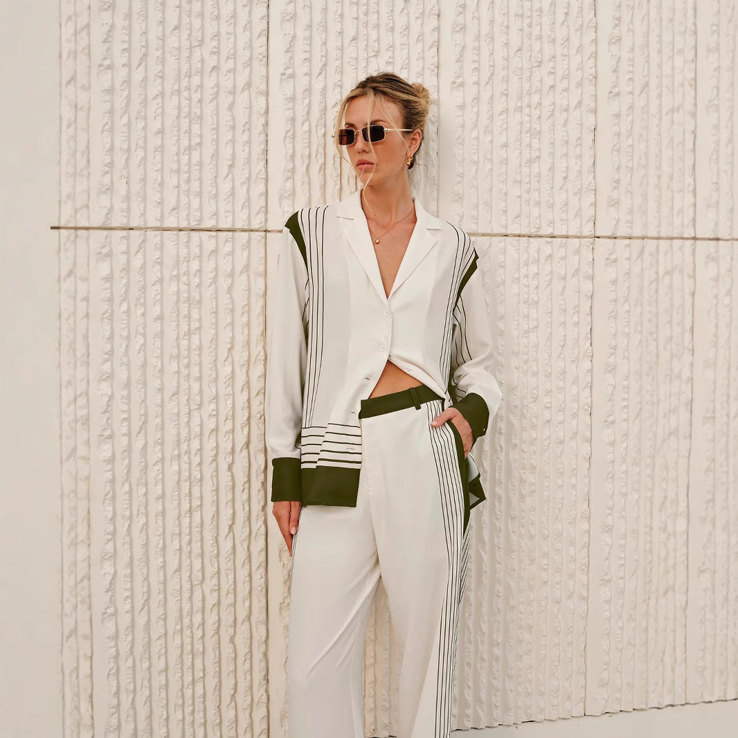 Dame silke blazer og elegante vide bukser Stilla
