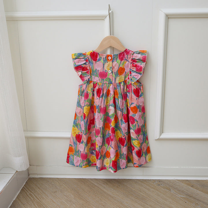 Pige Floral Print Ruffle A-Linje Kjole Stilla