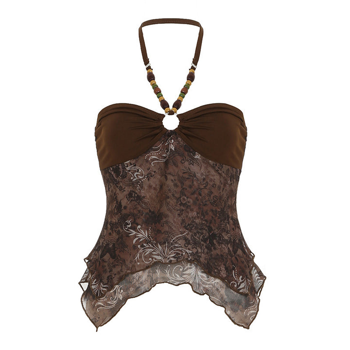 Dame bandeau-top med blomsteraccenter og dekorativt halter Skovae