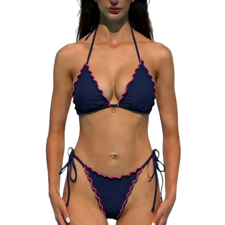 Dame halterneck-bikini med flæsedetaljer Skovae