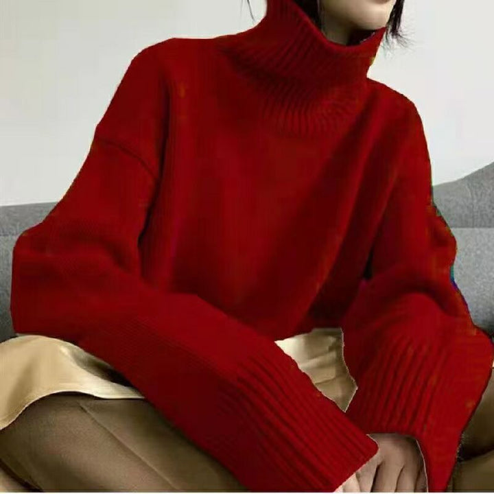 Dame mode turtleneck sweater med brede ærmer og ribbet struktur Stilla