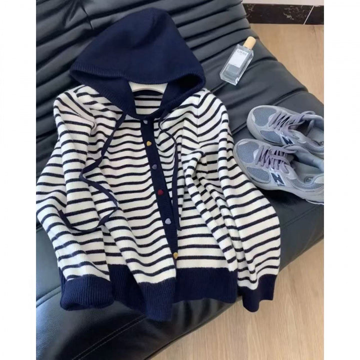 Dame hoodie cardigan med stribet design Stilla