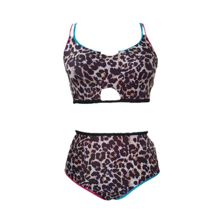 Dame Højt skåret trekant bikini med moderne dyreprint og sporty design Skovae