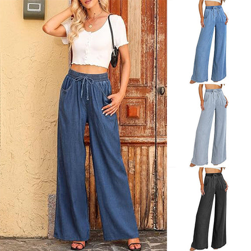 Dame bred jeans med elastisk talje og sidelommer Skovae