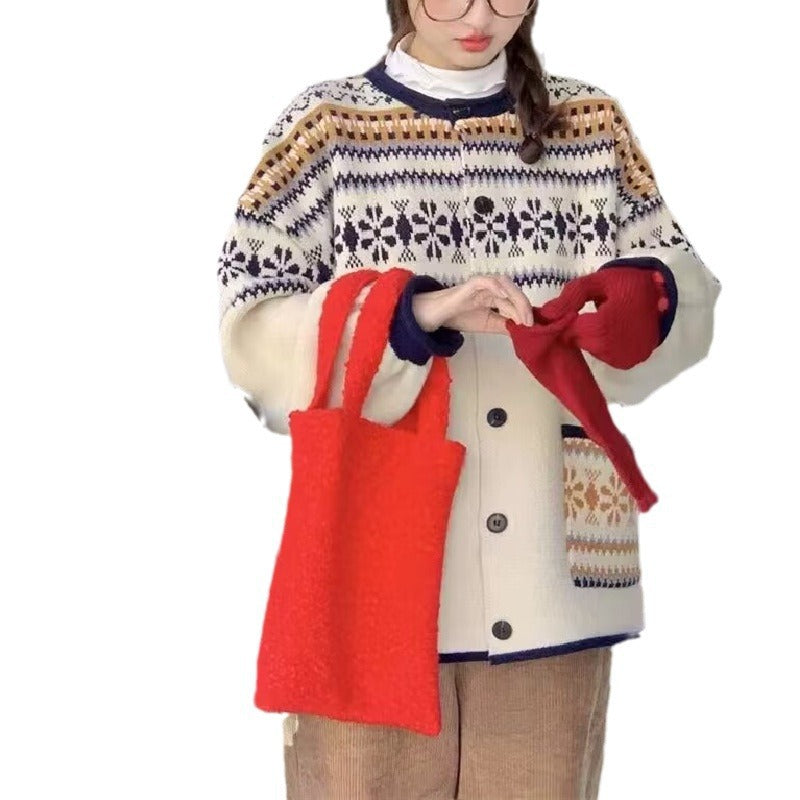 Kvinder Cozy Cardigan med hætte og dekorativt mønster Stilla