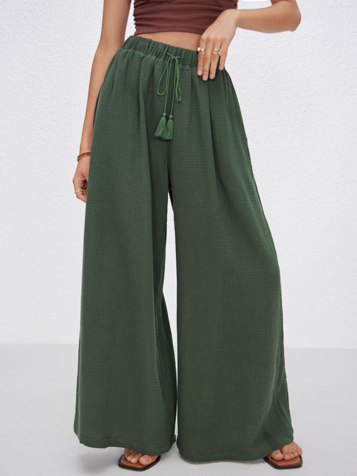 Dame bred sommerbukser i afslappet boho-stil med elastisk talje og sidelommer Skovae