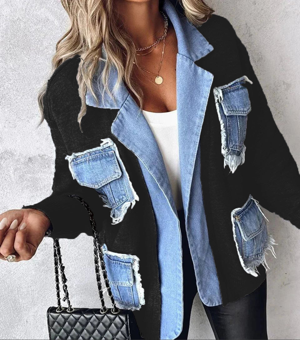 Kvinders afslappede cardigan med to påsyede brystlommer og detalje-elskende denim Stilla