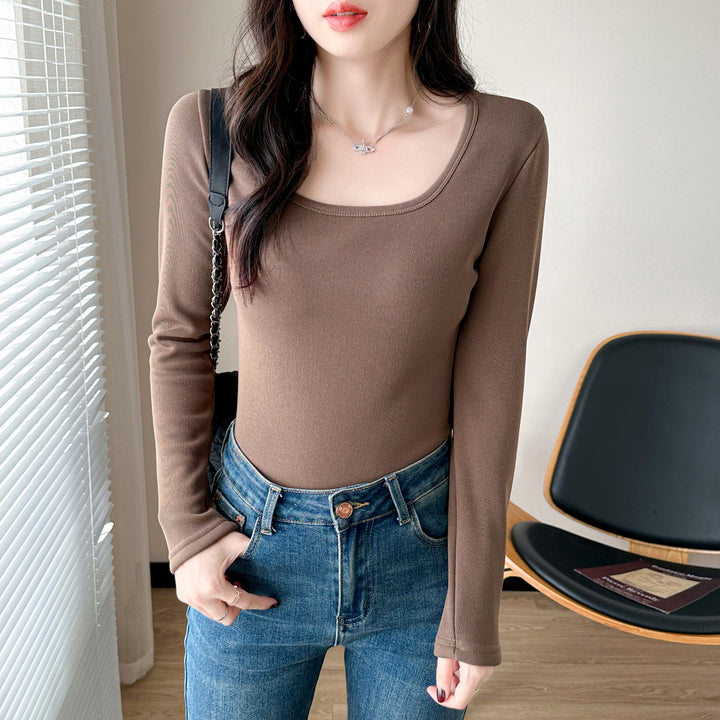 Damer elegant langærmet top med fashionabel rund halsudskæring Stilla