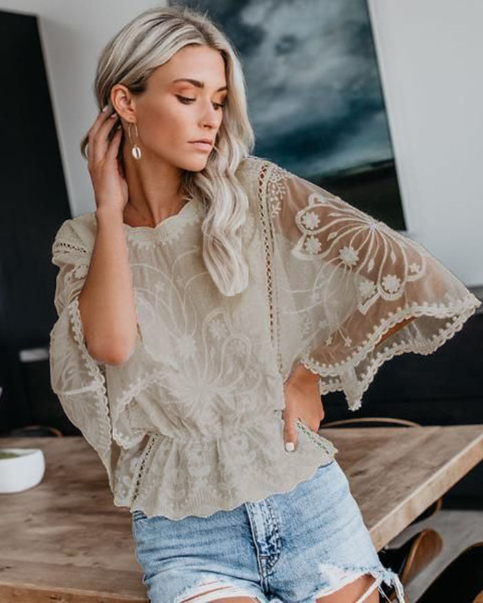 Dame luftig bluse med floralt design Stilla