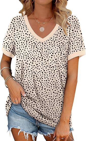 Dame V-hals T-shirt med prikkemønster Stilla