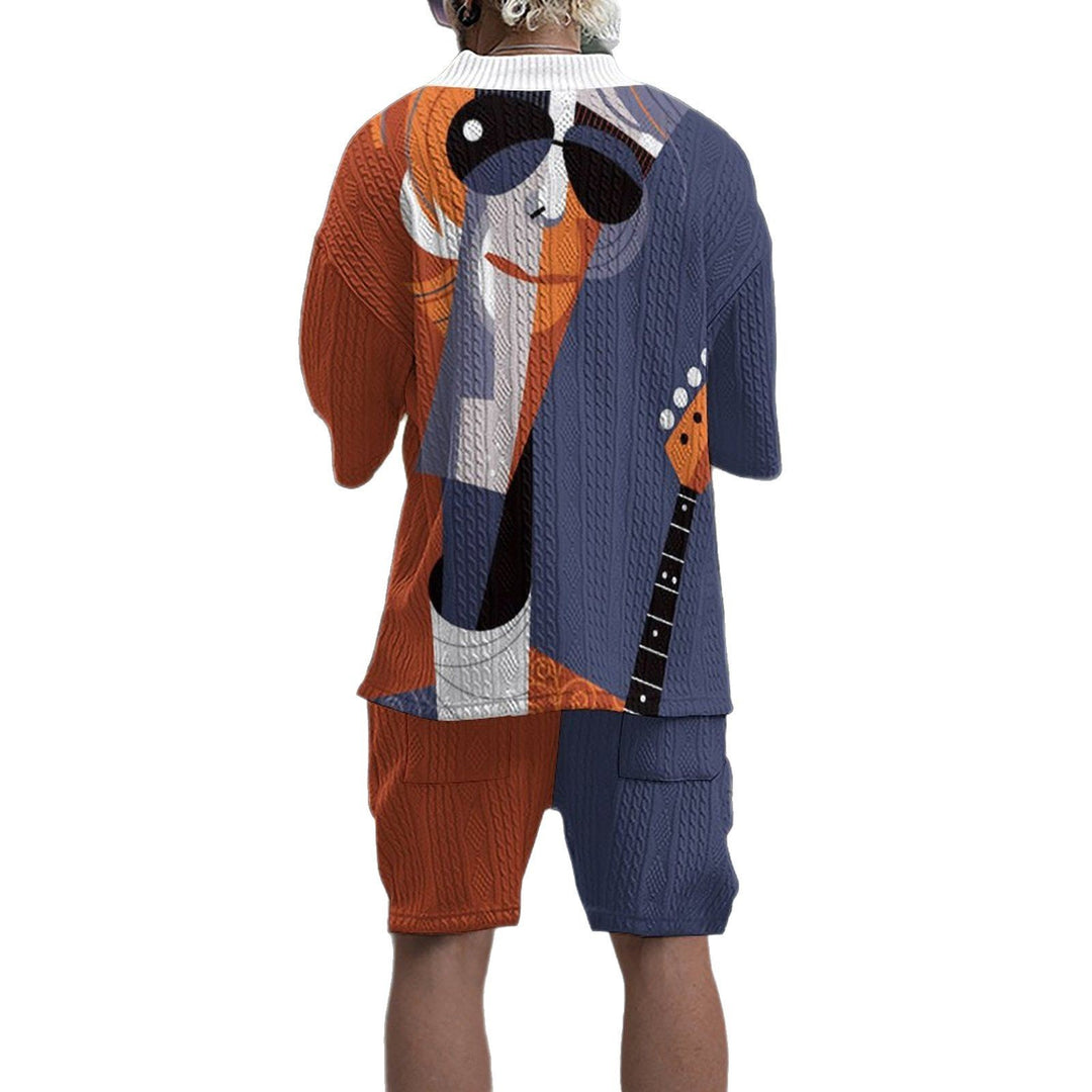 Herrer afslappet T-shirt og shorts-sæt med kreativt grafisk kunstdesign Stilla