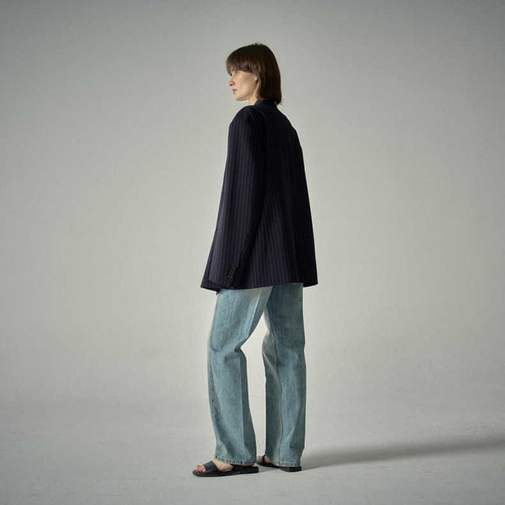 Dame overdimensioneret skulderpude-blazer i moderne stribedesign Stilla