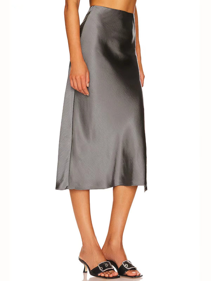 Dame Flydende satin-midi nederdel med elegant snit Skovae