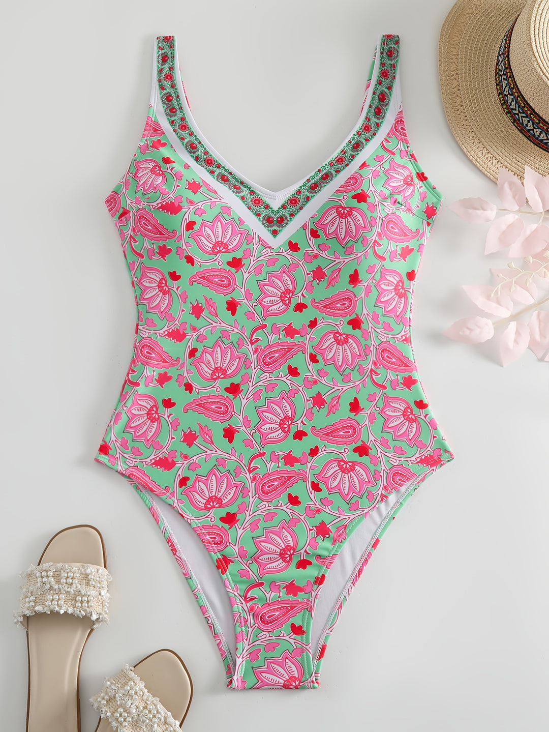 Dame Én-delt Badedragt med blomsterdesign og fashionable stropper Skovae