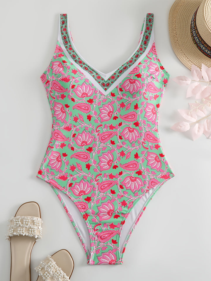 Dame Én-delt Badedragt med blomsterdesign og fashionable stropper Skovae