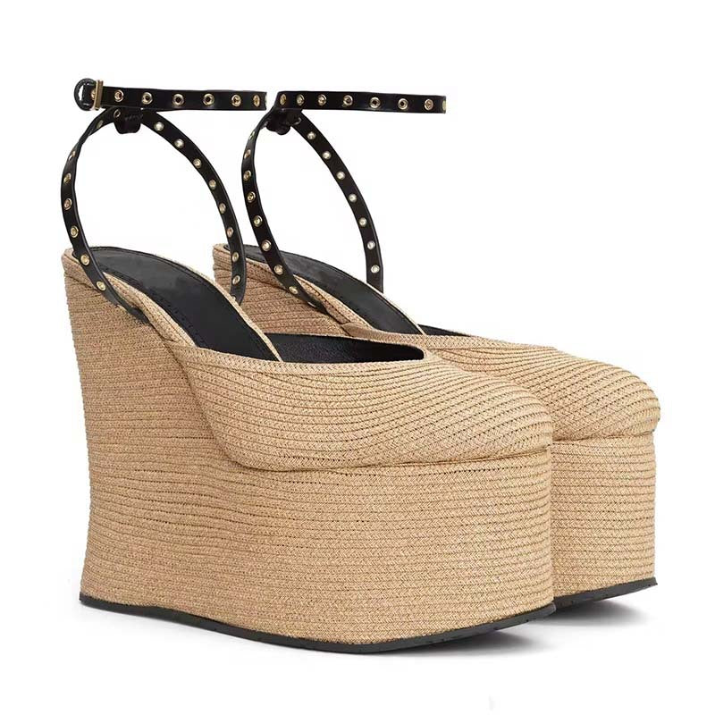 Dame Platform Wedge Sandaler med dekoreret ankelrem Stilla