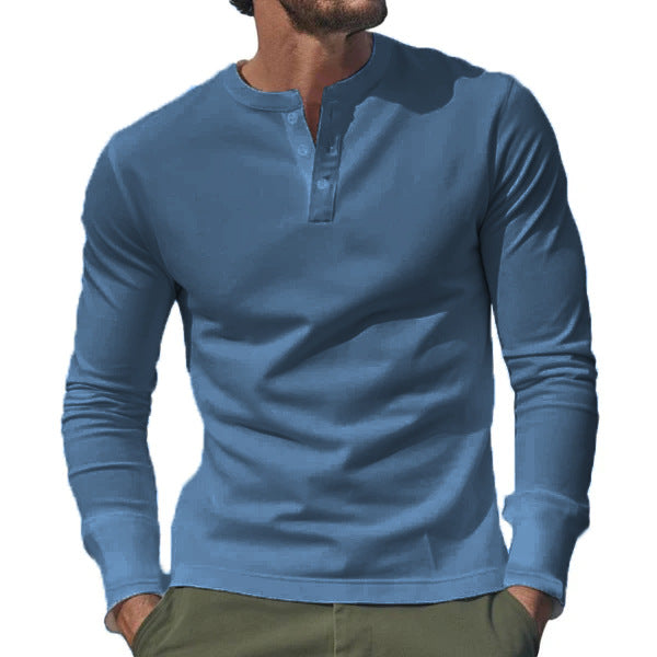 Herre langærmet Henley-shirt med praktisk knaplukning og tætsiddende pasform Stilla