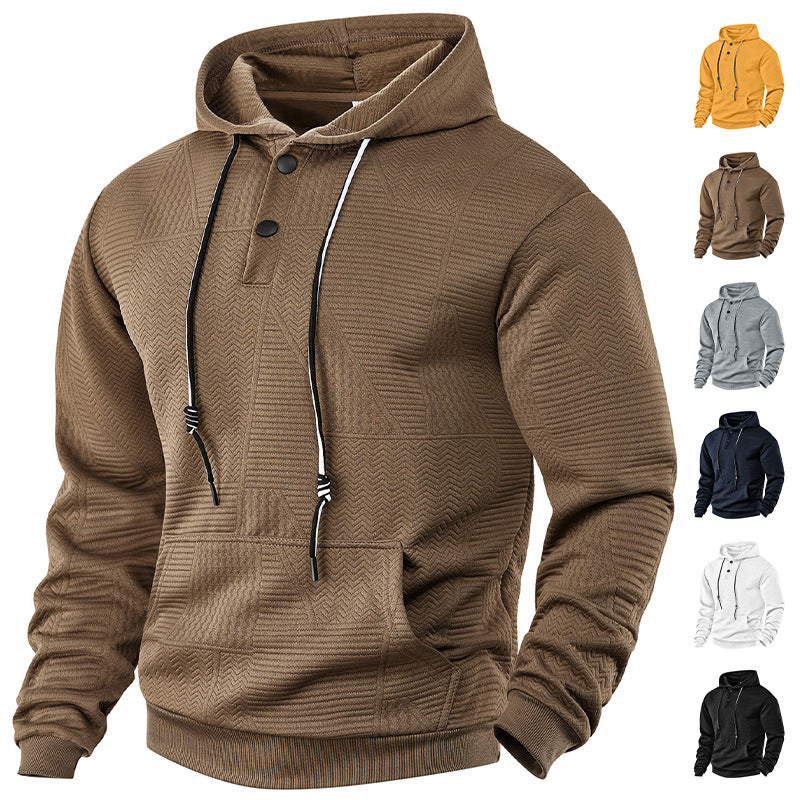 Herren nan geometrisk struktur-hoodie med Henley-blende og kængurulomme Skovae