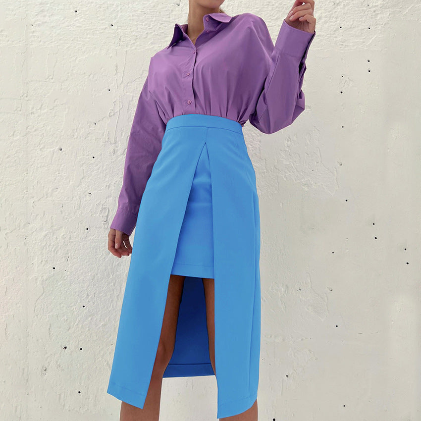 Damebluse med dekorativ split og elegant A-linje nederdel Stilla