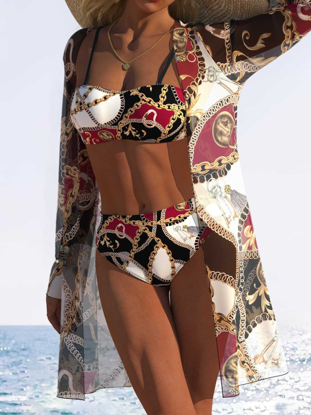 Dame Bikini-Sæt med elegant bandeau-top og komfortable højskårne trusser Skovae