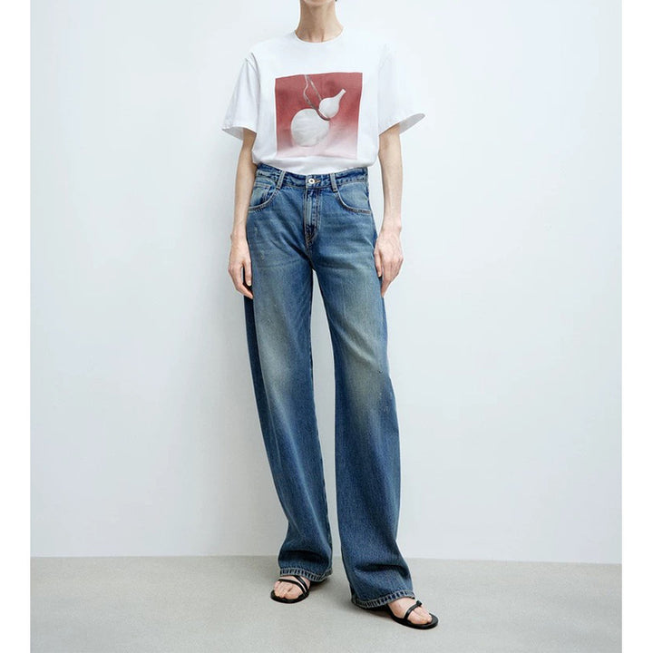 Dame afslappet T-shirt med kreativ grafisk tryk og løs pasform Stilla