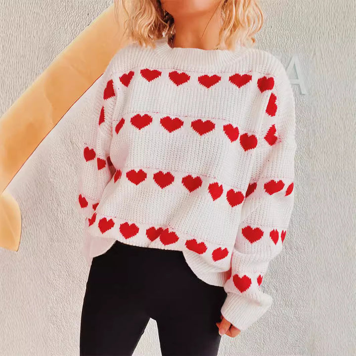 Kvinders hyggelige sweater med romantisk hjerte mønster Stilla