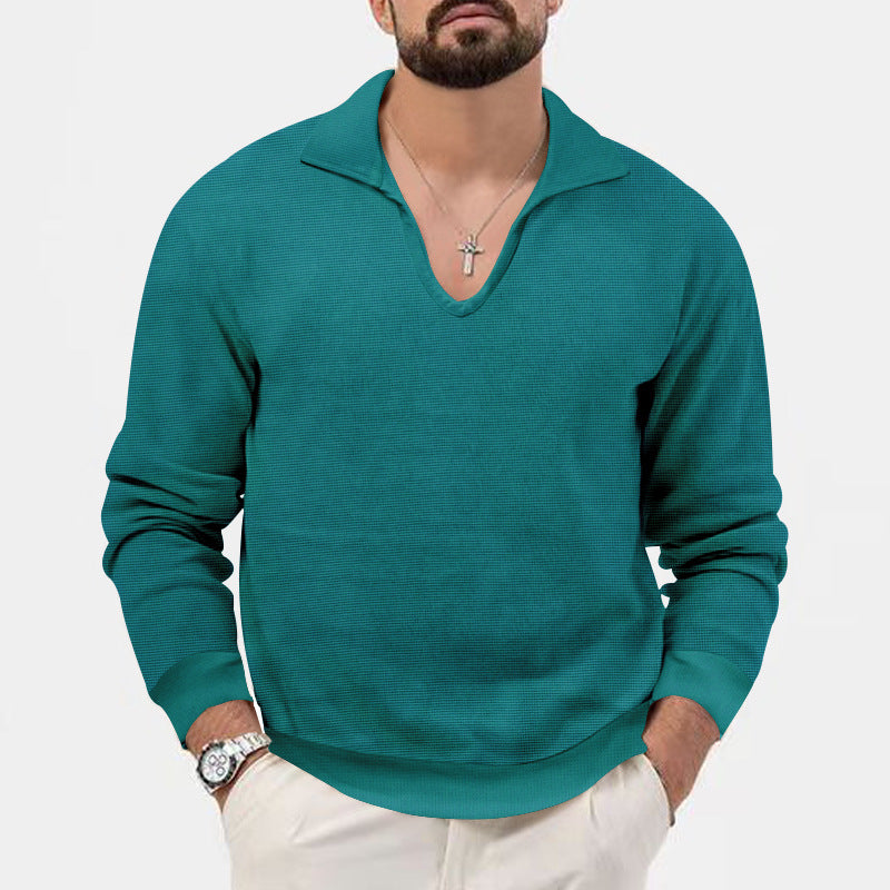 Herrer moderigtig V-hals pullover med struktureret design Stilla