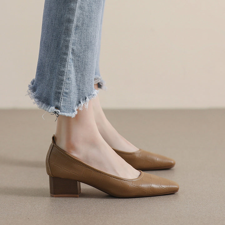 Dame spidse blokhæls slingback pumps med krokodillelæder-look Stilla