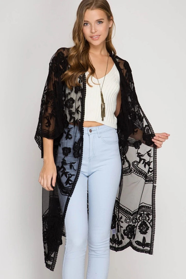 Dame gennemsigtig kaftan med blomster mønster Stilla