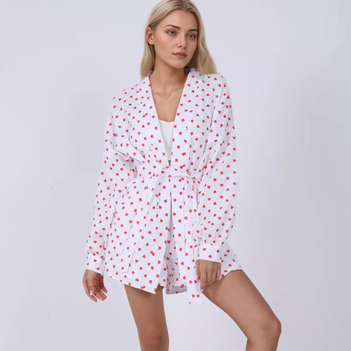 Dame pyjamasæt med hjerter og elegant bluse Stilla