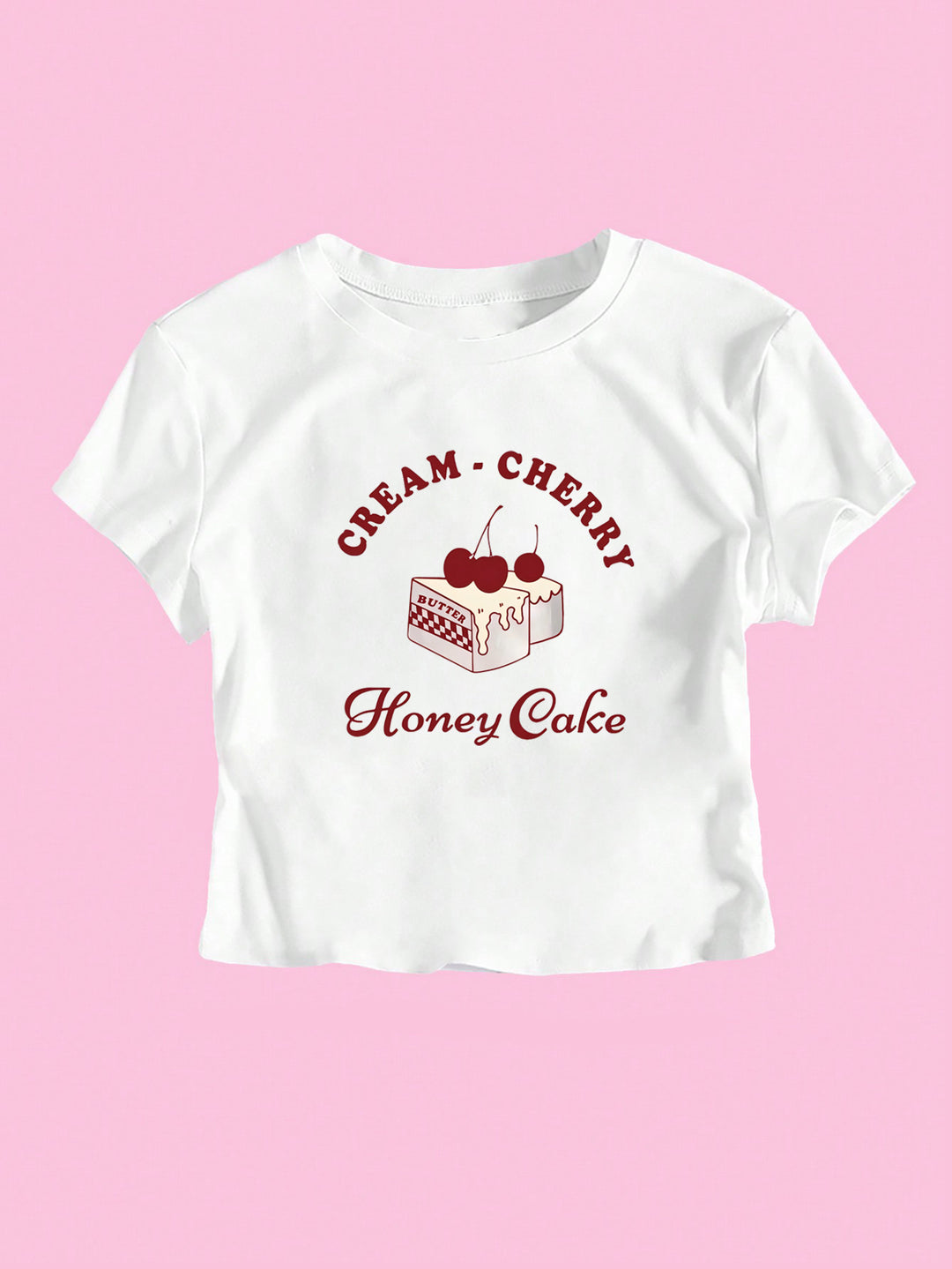 Dame Crop-T-Shirt med kreativ dessertmotiv og moderne snit Skovae